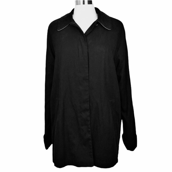 Black Button Jacket Windbreaker Coat with Pockets Size Large #795